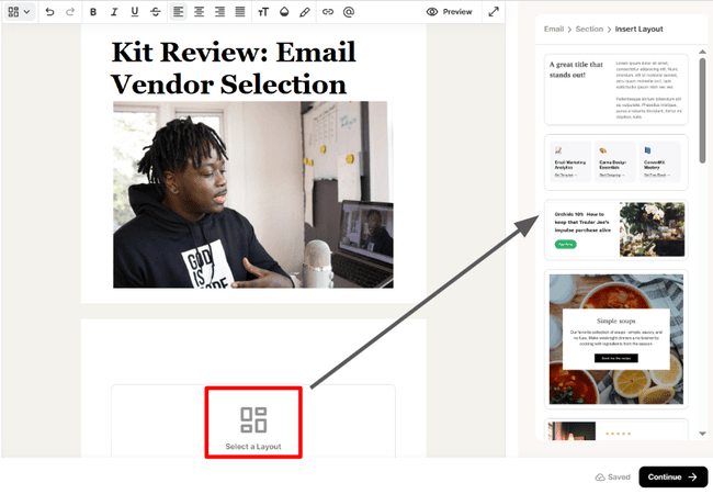 Editor de diseño de newsletters de Kit
