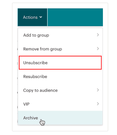 eliminar direcciones de email en Mailchimp desde el Panel de control para darse de baja