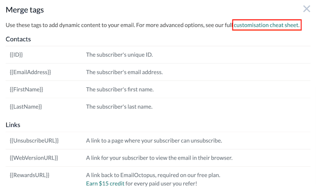 EmailOctopus Review personalize email content merge tags