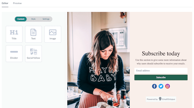 EmailOctopus Review landing page builder