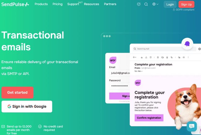 Emails transaccionales de SendPulse
