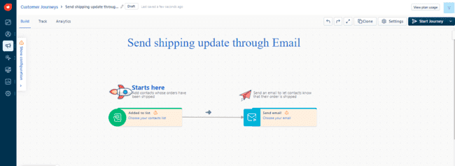 Flujo de trabajo con automatización del crm de marketing Freshmarketer