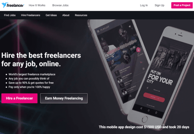 Freelancer.com home page best freelancing websites