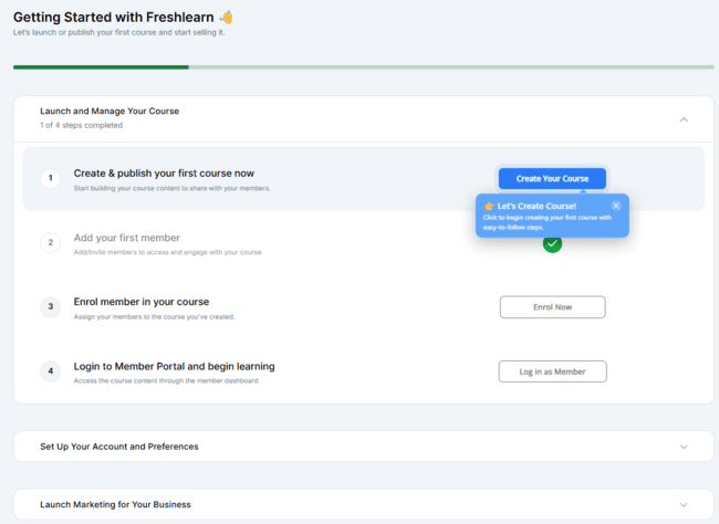 FreshLearn Getting Started checklist