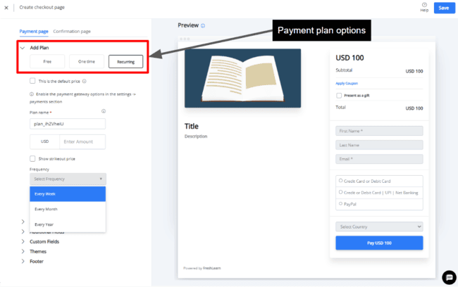 FreshLearn checkout page builder
