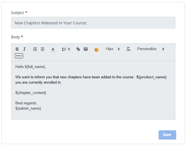 FreshLearn course notification email template