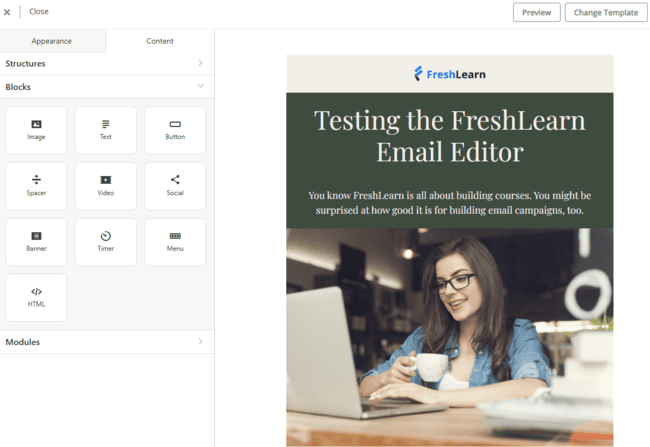 FreshLearn email editor