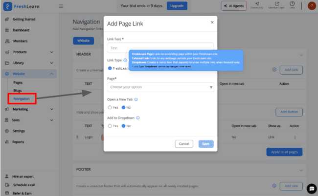 FreshLearn navigation links