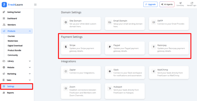 FreshLearn payment settings