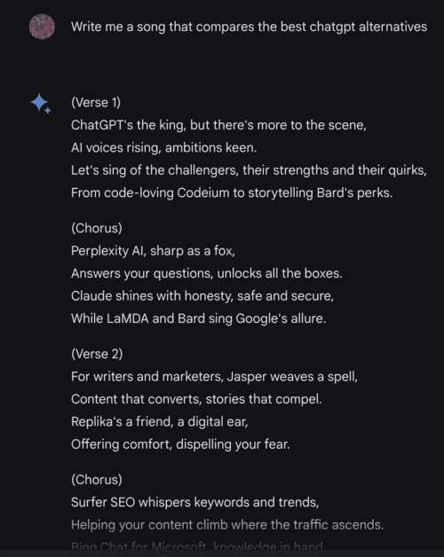 Gemini generating song content