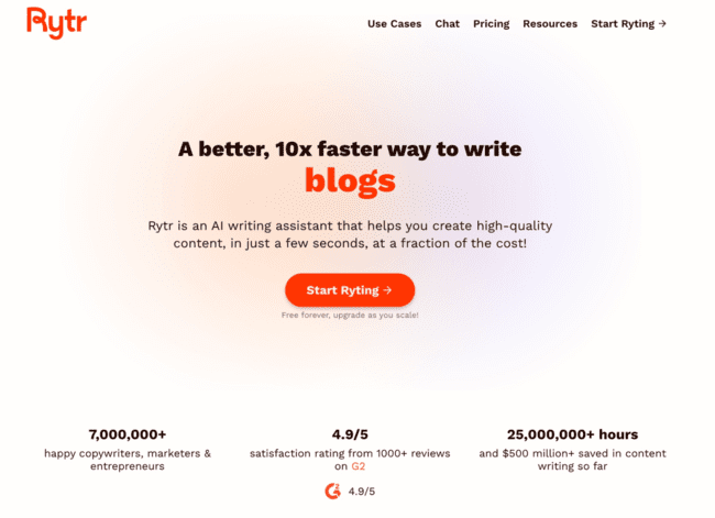 Generación de texto integral de Rytr