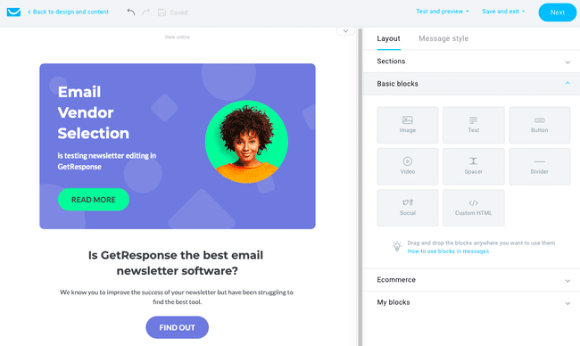 GetResponse email newsletter editor