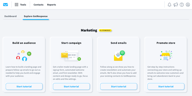 GetResponse getting-started wizard marketing option