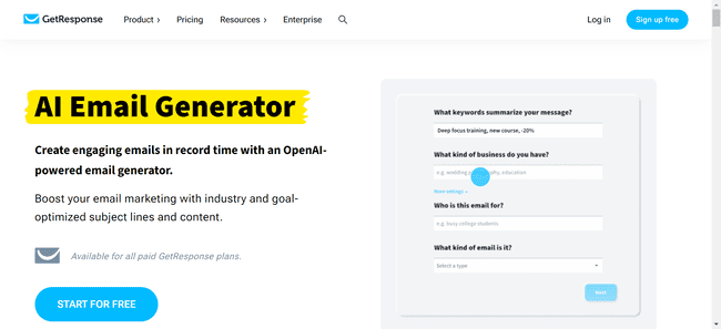 Getresponse AI subject line generator