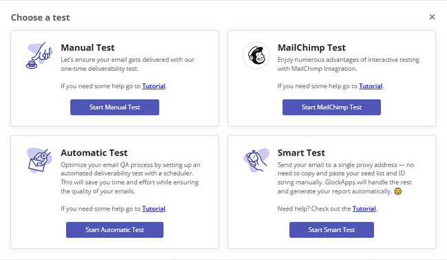 GlockApps Test choices