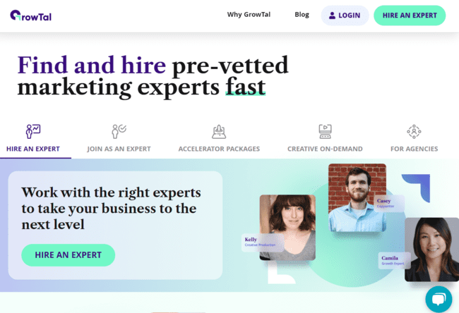 GrowTal home page best freelance websites