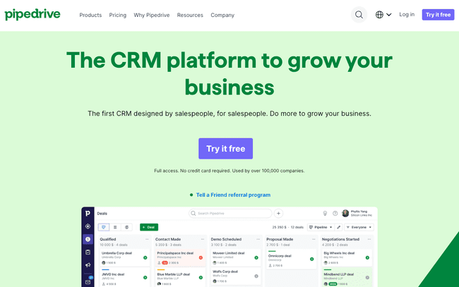 Homepage sales crm-platform Pipedrive