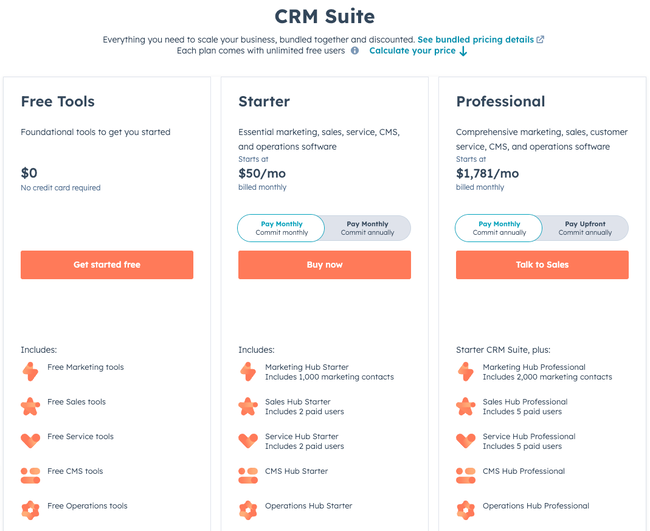 HubSpot CRM suite pricing