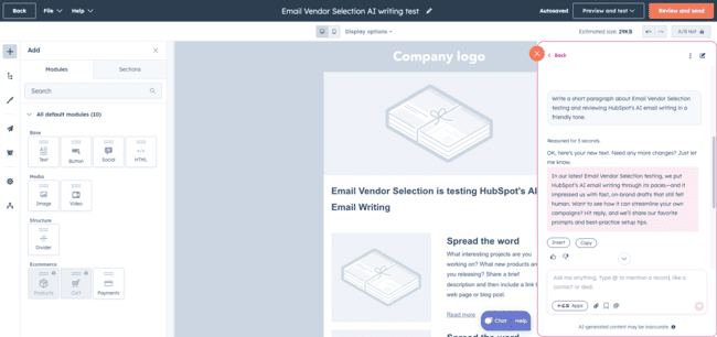 HubSpot’s drag-and-drop email editor