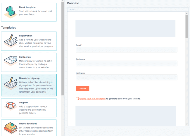 Hubspot CRM system form templates