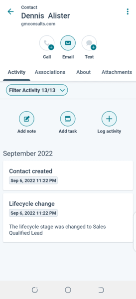 Hubspot mobile crm contact pages