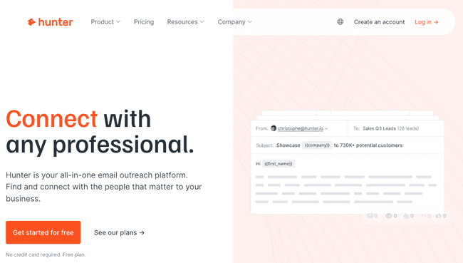 Hunter domain search for professional email addresses