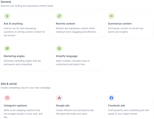 Hypotenuse AI templates social media captions blog content