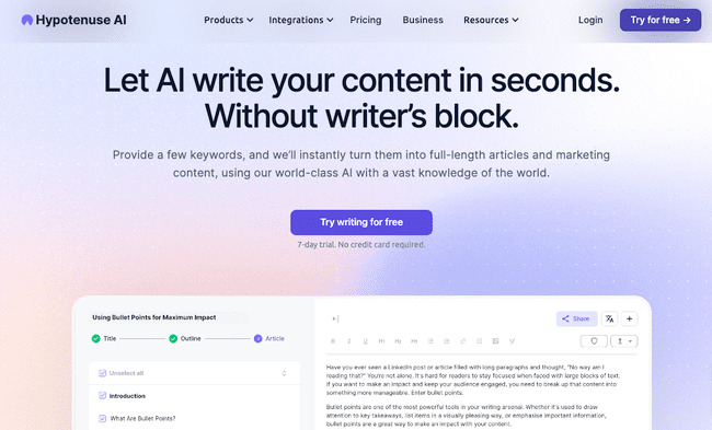 Hypotenuse AI writing software