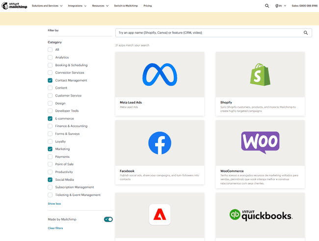 integraciones de Mailchimp