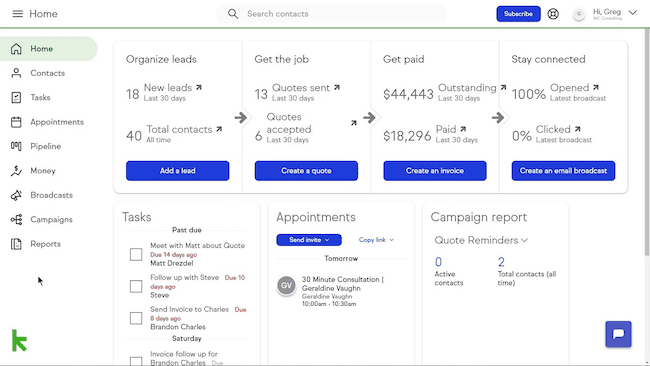 Keap CRM com pipeline de vendas de marketing por e-mail