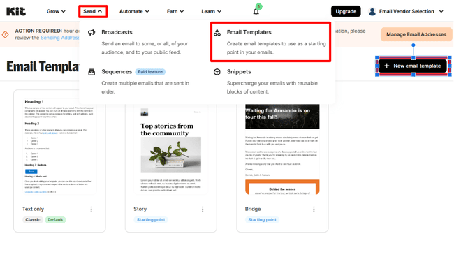 Kit Email Templates main page
