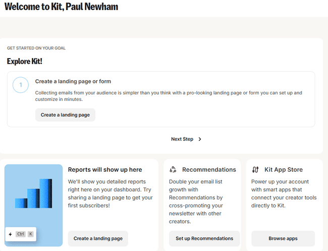 Kit Welcome dashboard