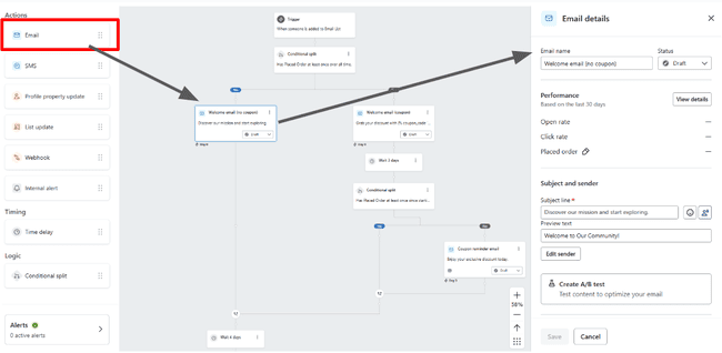 Klaviyo Automation workflow editor