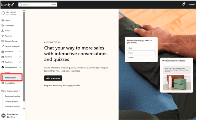 Klaviyo SMS automations