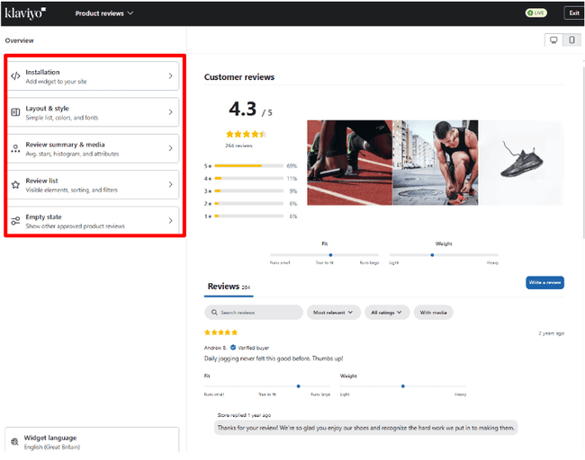 Klaviyo review editor