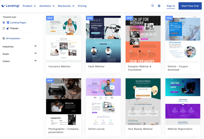 Landingi plantillas de páginas de destino