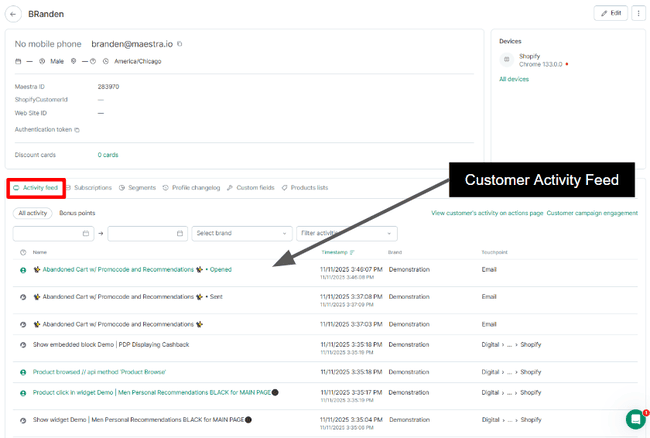 Maestra CDP activity feed
