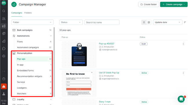 Maestra on-page personalization features