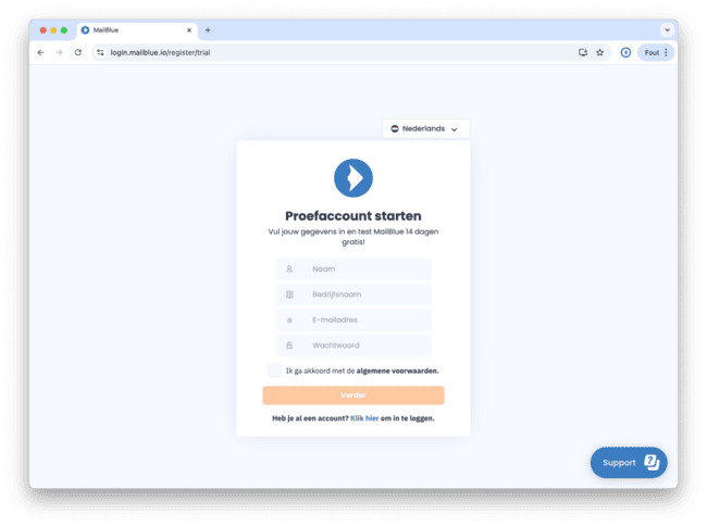 MailBlue signup page
