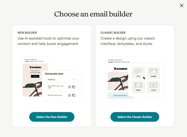Mailchimp email builder options