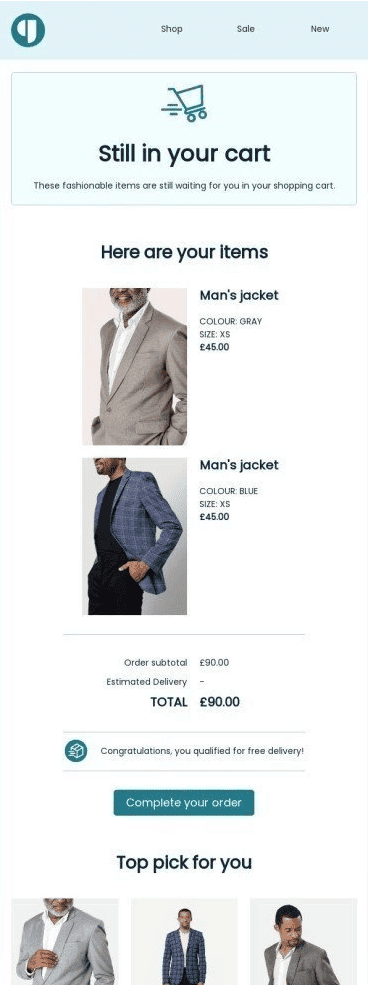 Mailchimp email template for abandoned cart reminders