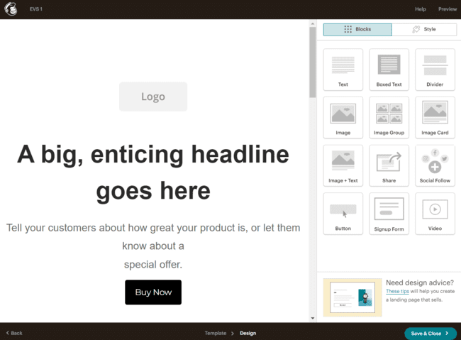 Mailchimp landing page builder