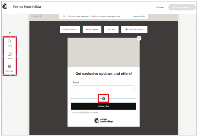 Mailchimp pop-up signup form builder