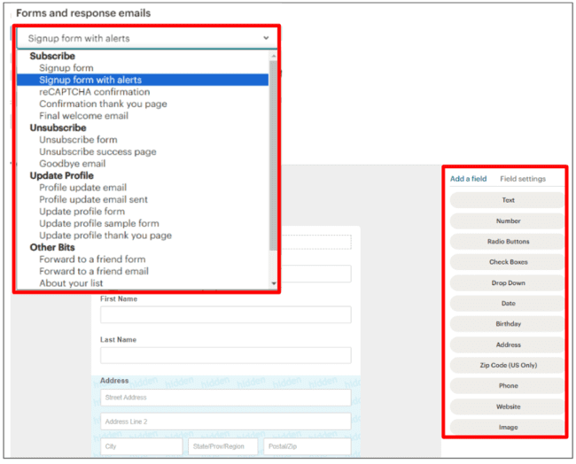 Mailchimp signup form builder