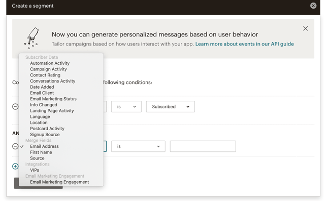 Mailchimp user behavior segments