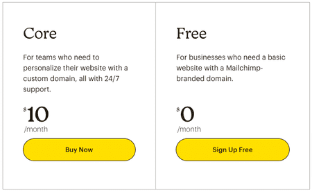 Mailchimp websites pricing