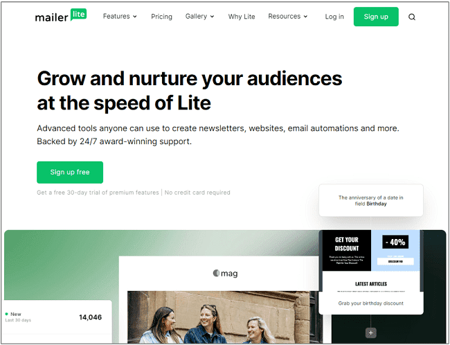 MailerLite beste email nieuwsbrief software