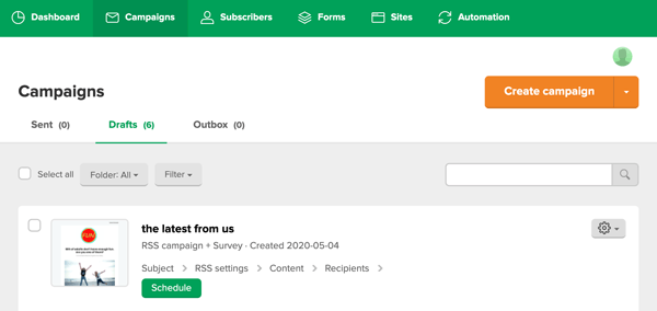campañas de correo electrónico en MailerLite