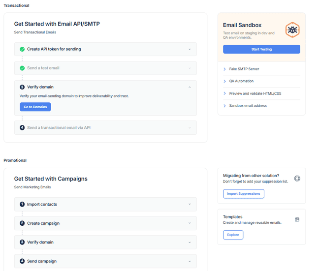 Mailtrap Get Started prompts
