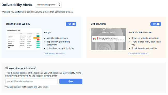 Mailtrap deliverability alerts